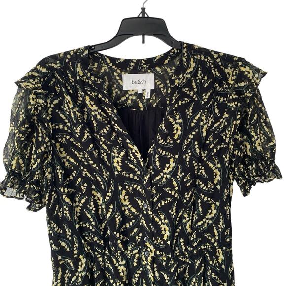 Ba&sh Matcha Black Yellow Floral Print Dress size small Puff sleeve Mini - Picture 4 of 9